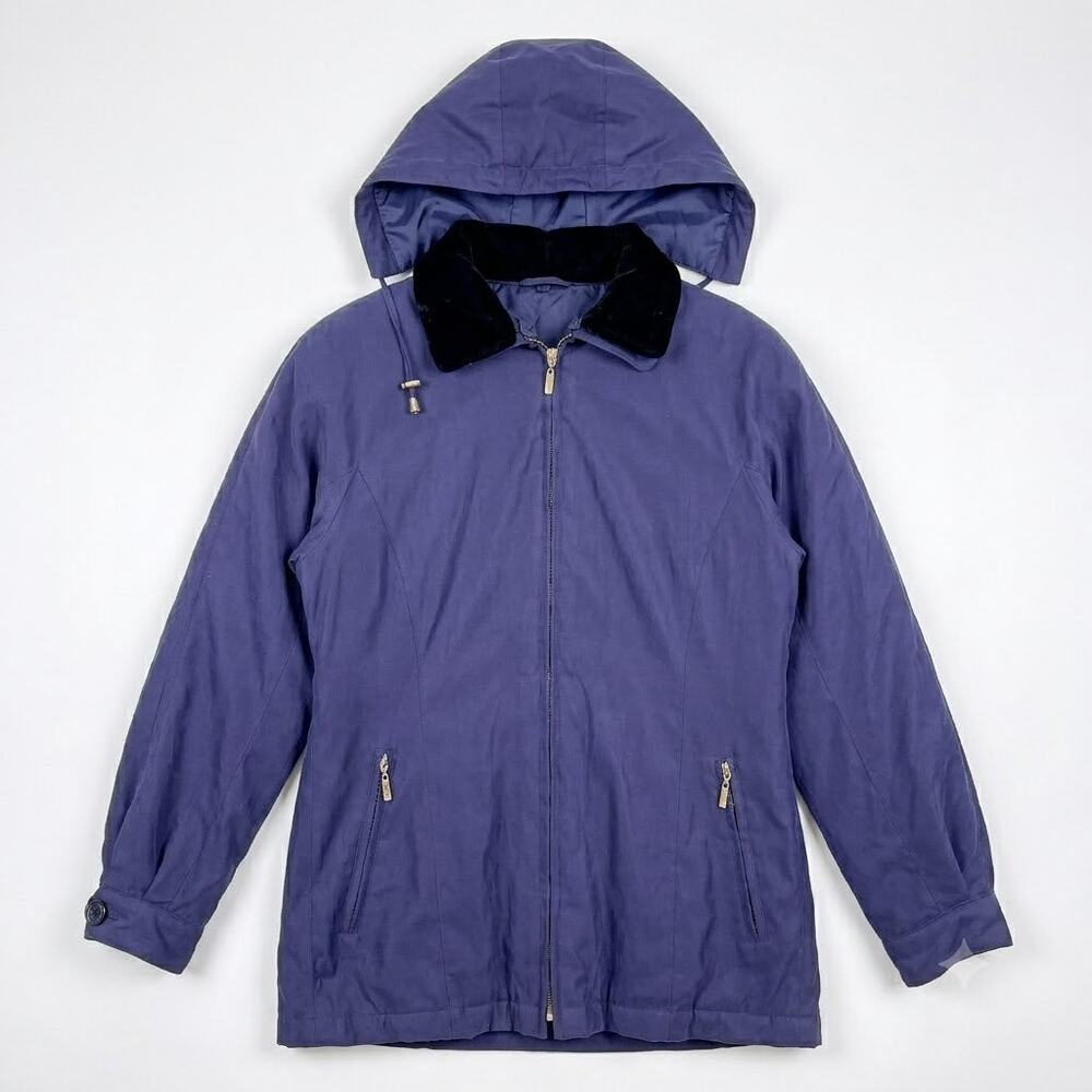 Jones New York Vintage Insulated Winter Jacket Blue Velvet Collar Womens Small
